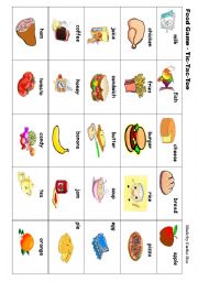 English Worksheet: Food Game - Tic Tac Toe