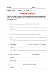 English Worksheet: Power Dictation