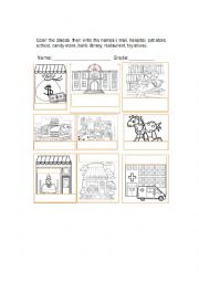 English Worksheet: places in the town