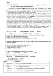 English Worksheet: Cheating in school