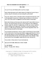 English Worksheet: Reading Comprehension text