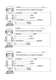 English Worksheet: BODY PARTS DESCRIPTION 