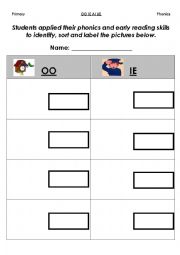 English Worksheet: Phonics Cut and Paste Activity (OO IE AI UE)