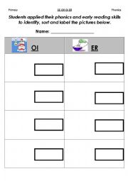 English Worksheet: Phonics Cut and Paste Activity (EE OR OI ER)
