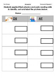 English Worksheet: Phonics Cut and Paste Activity (OA AR OU AY)