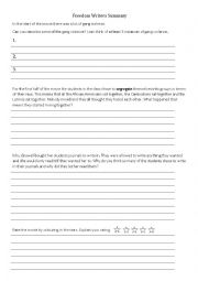 English Worksheet: Freedom Writers Movie Summary Sheet