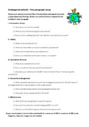 English Worksheet: endangered animal writing task - assignment