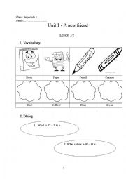 English Worksheet: Lesson Plan Unit 1 lesson 3 Supertots 1