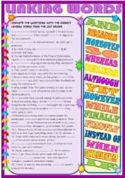 English Worksheet: Linking words: practice with key