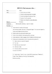 English Worksheet: Bingo Find someone who