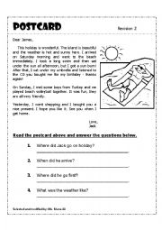 English Worksheet: Postcard reading an writing