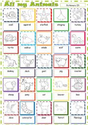 English Worksheet: All my Animals * Pictionary 3