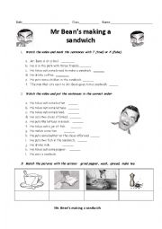 English Worksheet: Mr Beans making a sandwich