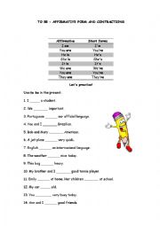 English Worksheet: To be- affirmative form