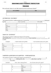 English Worksheet: Grammar sheet: present perfect continuous