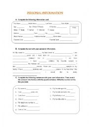 English Worksheet: personal information