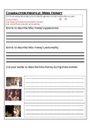 English Worksheet: Character Description - Ms. Honey