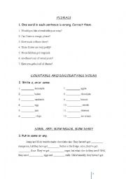 English Worksheet: Plurals, some, any, much, many