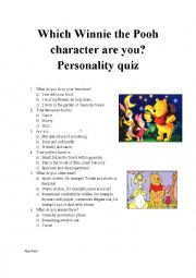 English Worksheet: Which Winnie the Pooh character are you? Personality quiz