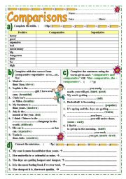 English Worksheet: Comparisons test with KEY