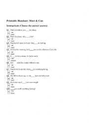 English Worksheet: Must or Can?
