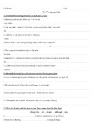 English Worksheet: 3 Examples of a Language Quiz for 2 Bac Students