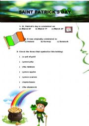 English Worksheet: St. Patricks day quiz