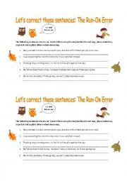 English Worksheet: Run On Sentences