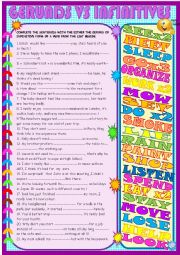 English Worksheet: Gerunds vs infinitives with key 