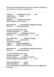 English Worksheet: Complete the song lyrics