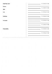 Speed Dating Role Play Character Card and Score Card