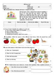 English Worksheet: FOOD TEST COMMON CORE CLASSES