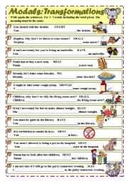 English Worksheet: Modals - Transformations - ELEMENTARY