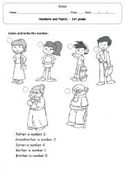 English Worksheet: numbers and family