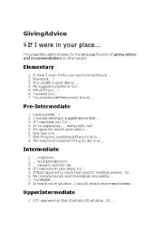 English Worksheet: Giving advice expressions