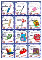 English Worksheet: School Go Fish Game