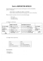 English Worksheet: REPORTED SPEECH