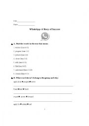 English Worksheet: WhatsApp :history of great success-worksheet