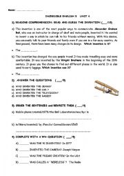 English Worksheet: Test on Inventions