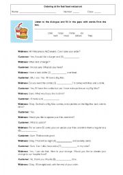 English Worksheet: At the fast food restaurant
