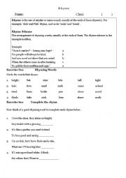 English Worksheet: Rhyme and Rhyme Scheme