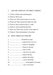 English Worksheet: write there is or there are, underline