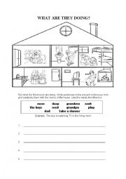 English Worksheet: present continuous and the house