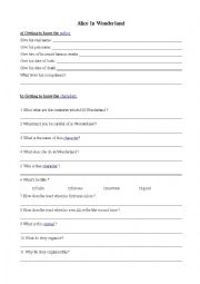 English Worksheet: ALICE IN WONDERLAND WEBQUEST