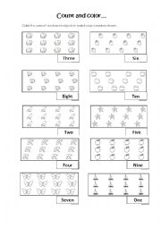 English Worksheet: Count and color