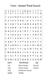 English Worksheet: Farm animal word search