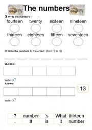 English Worksheet: Numbers (from 13 to 19)