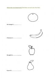 English Worksheet: fruits color