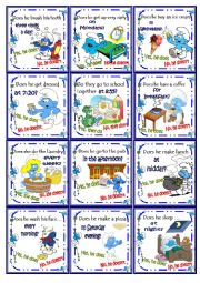 English Worksheet: Smurfs Daily Routine (present Simple)Go Fish Card Game! 