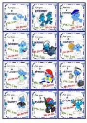English Worksheet: Smurfs Jobs Go Fish Card Game!